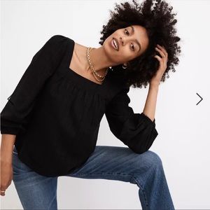 Madewell Square-Neck Bubble-Sleeve Top in Plaid NC817